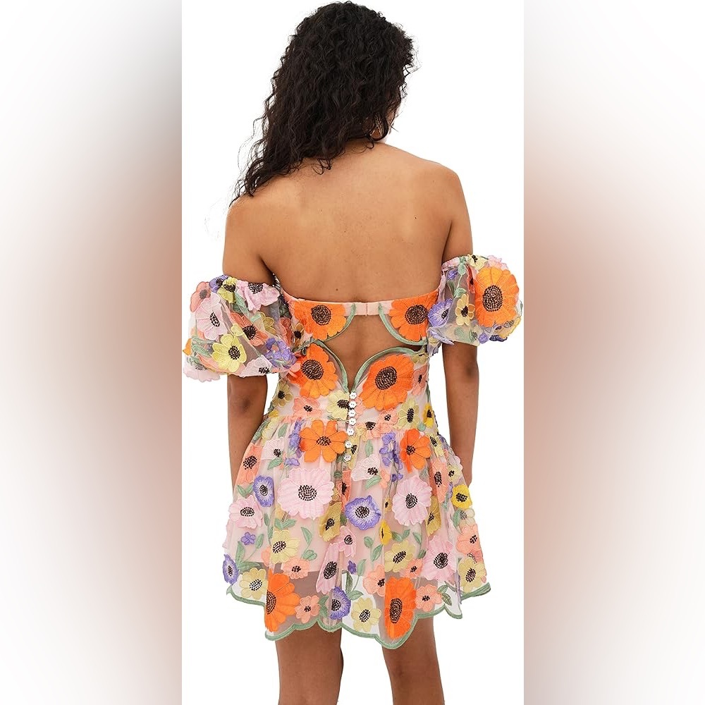 NWT For Love & Lemons Prato Flower Floral Appliqué Mini Dress - Picture 7 of 13